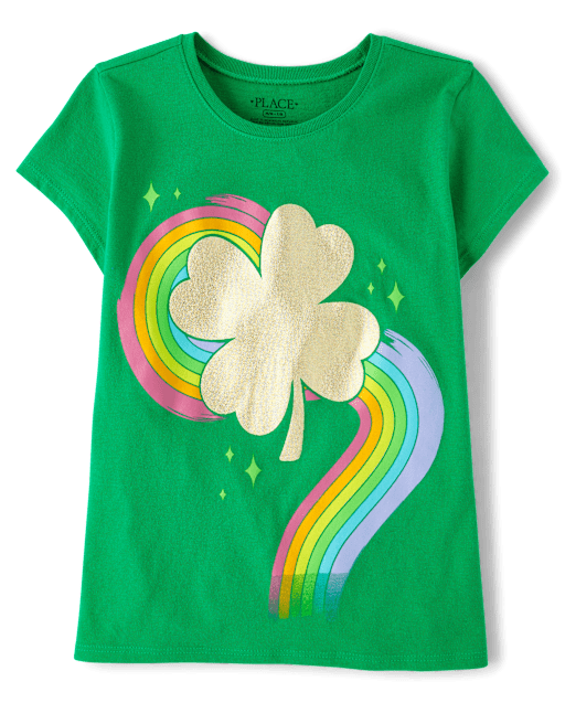 Girls St. Patrick's Day Four-Leaf Clover Graphic Tee