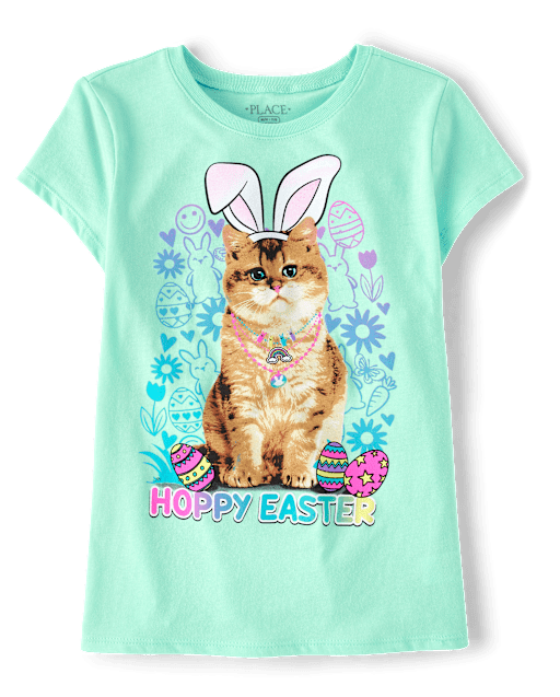 Girls Easter Cat Graphic Tee