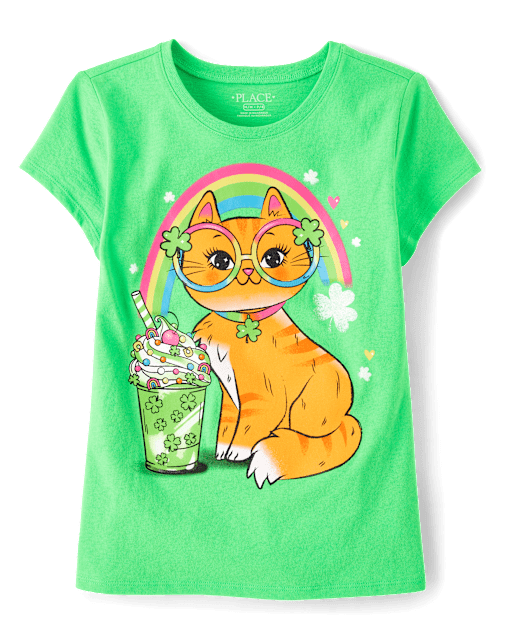 Girls St. Patrick's Day Cat Graphic Tee
