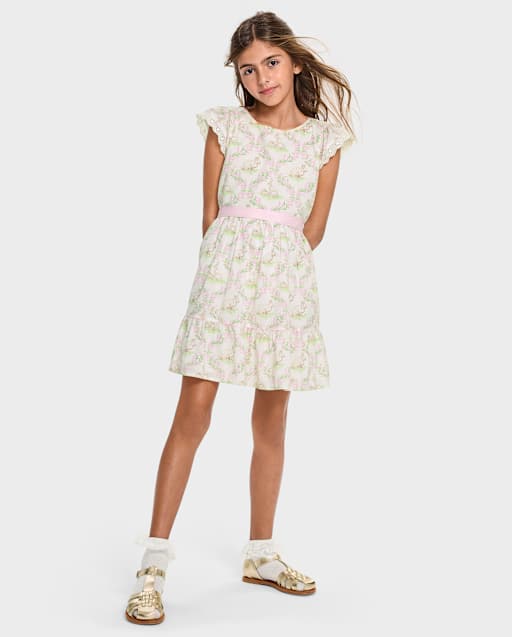 Robe à volants motif lapin pour fille