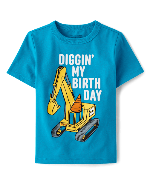 Baby And Toddler Boys Birthday Construction Vehicle Graphic Tee