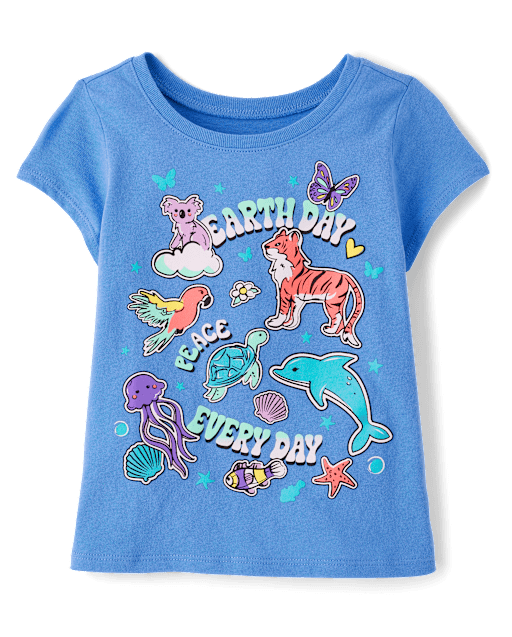 Baby And Toddler Girls Earth Day Animals Graphic Tee