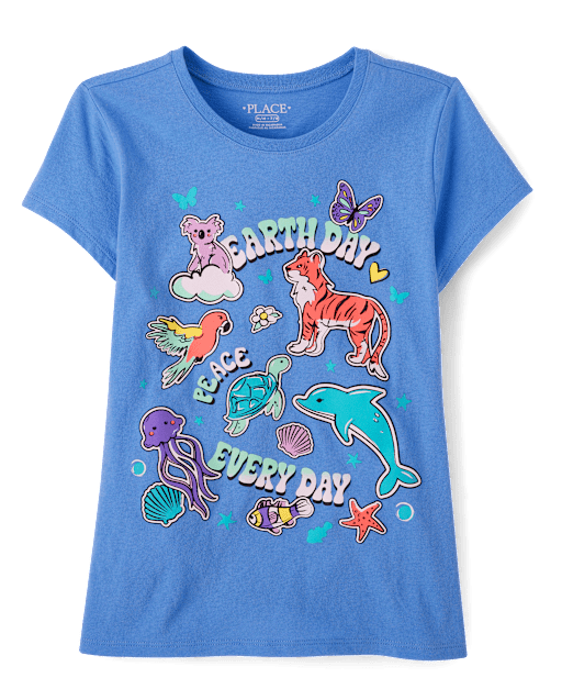 Girls Earth Day Animals Graphic Tee