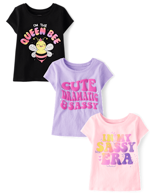 Lot de 3 t-shirts graphiques impertinents pour bébés et petites filles