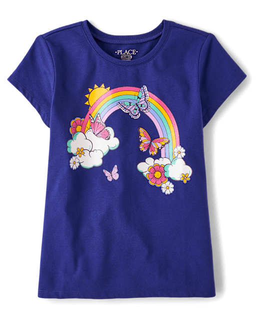 Girls Butterfly Rainbow Graphic Tee