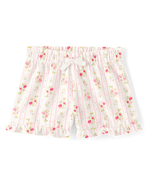 Toddler Girls Floral Ruffle Paperbag Waist Shorts