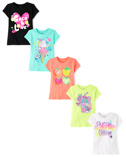 Girls Summer Graphic Tee 5-Pack