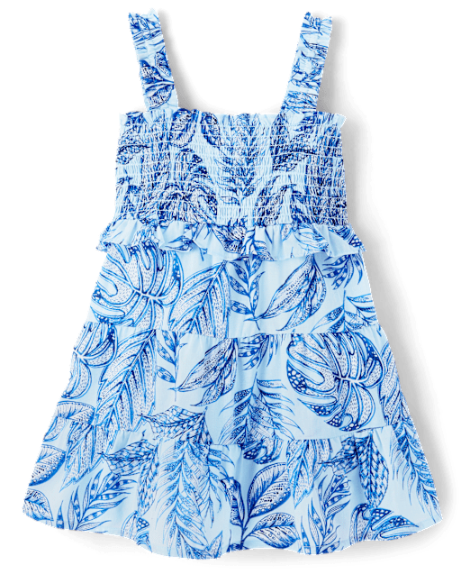 Toddler Girls Matching Family Tropical Smocked Tiered Dress
