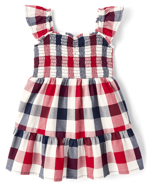 Toddler Girls Gingham Poplin Smocked Ruffle Dress
