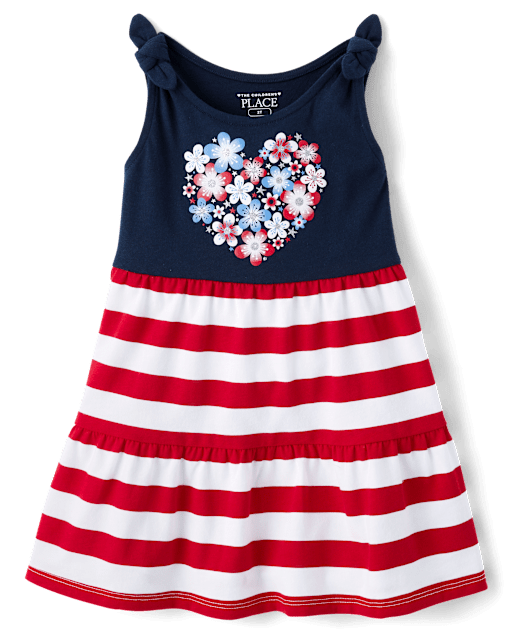 Toddler Girls Americana Tie Shoulder Dress