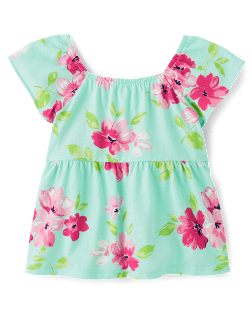 Toddler Girls Print Tie Back Empire Babydoll Top