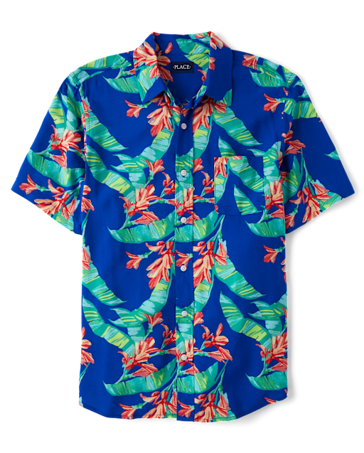 Mens Matching Family Tropical Button Up Shirt
