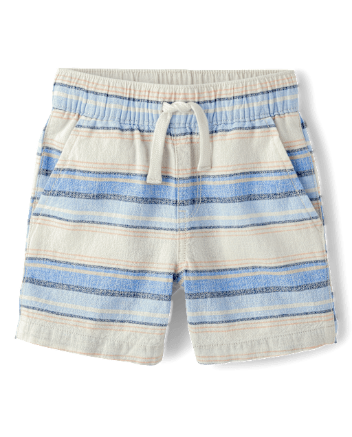 Baby And Toddler Boys Striped Linen-Blend Pull On Jogger Shorts