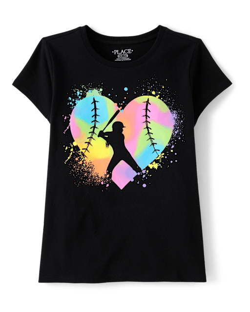 Girls Softball Heart Graphic Tee