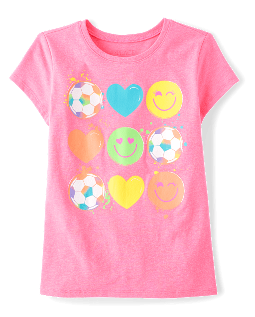 Girls Soccer Happy Face Graphic Tee