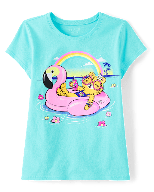 Girls Cat Pool Float Graphic Tee