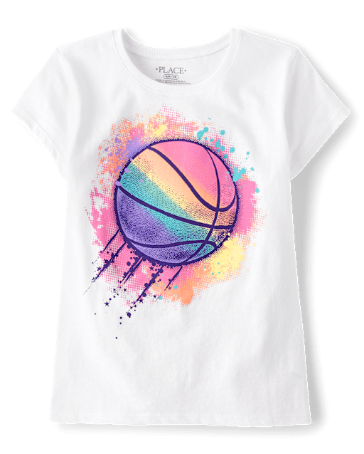 Girls Rainbow Basketball Graphic Tee