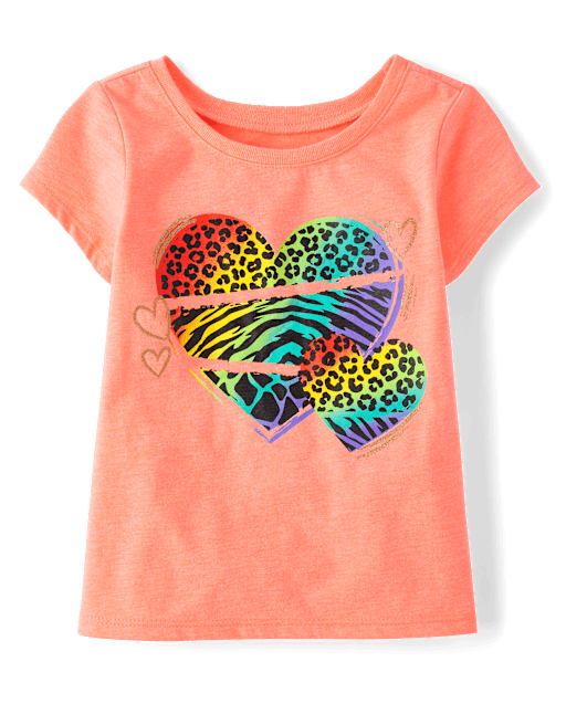 Baby And Toddler Girls Rainbow Animal Heart Graphic Tee