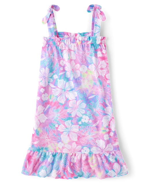 Girls Tropical Floral Ruffle Nightgown