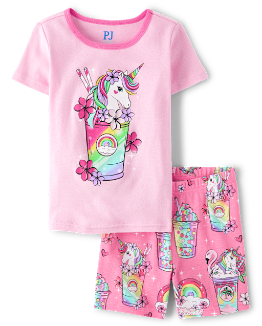 Girls Unicorn Milkshake Snug Fit Cotton Pajamas