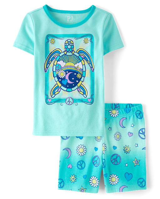 Girls Turtle Snug Fit Cotton Pajamas