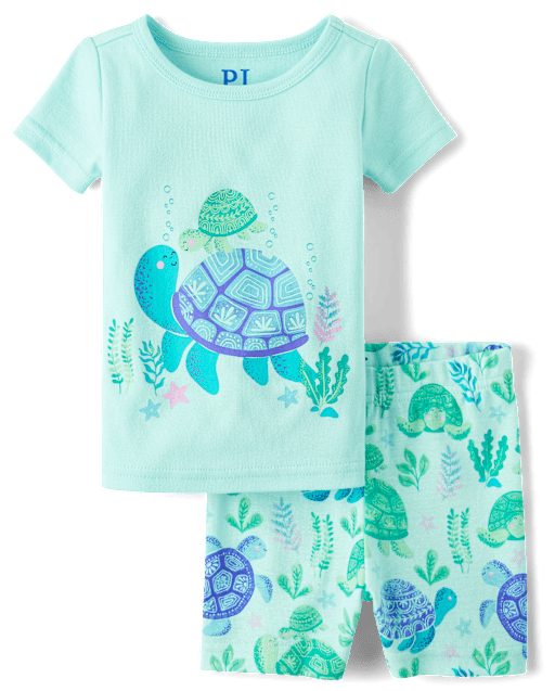 Pyjama ajusté en coton pour bébé et petite fille motif tortue