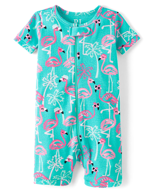Baby And Toddler Girls Flamingo Snug Fit Cotton Cropped One Piece Pajamas