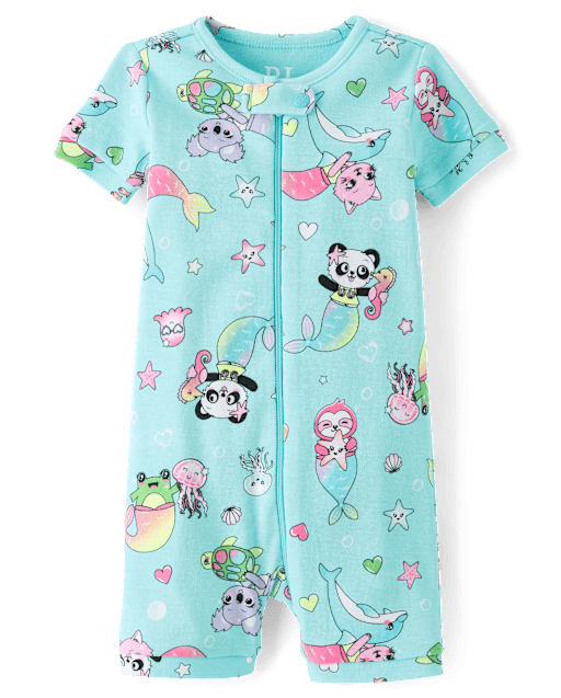 Baby And Toddler Girls Animal Mermaid Snug Fit Cotton Cropped One Piece Pajamas