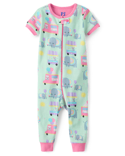 Pyjama une pièce ajusté en coton pour bébé et petite fille, motif éléphant