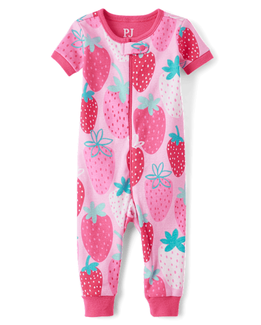 Baby And Toddler Girls Strawberry Snug Fit Cotton One Piece Pajamas