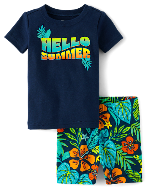 Baby And Toddler Boys Hello Summer Snug Fit Cotton Pajamas