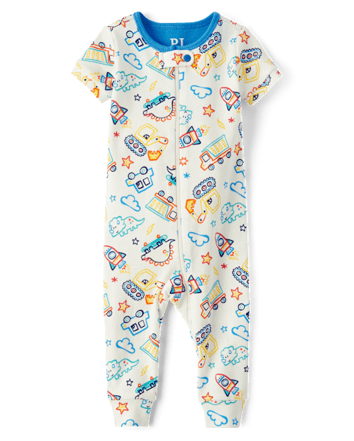 Pyjama une pièce ajusté en coton pour bébé et tout-petit garçon Doodle