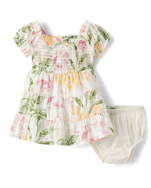Robe à volants à fronces tropicales assortie pour bébé fille