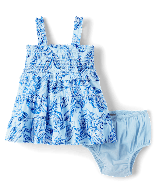 Robe à volants à fronces tropicales assortie pour bébé fille