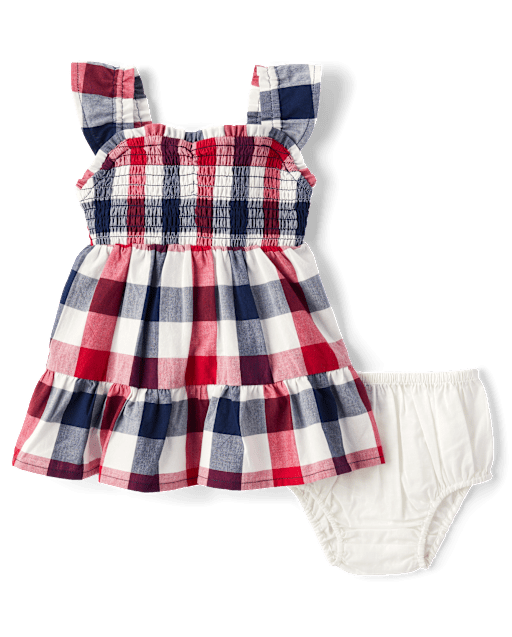 Robe froncée à volants et carreaux vichy pour bébé fille