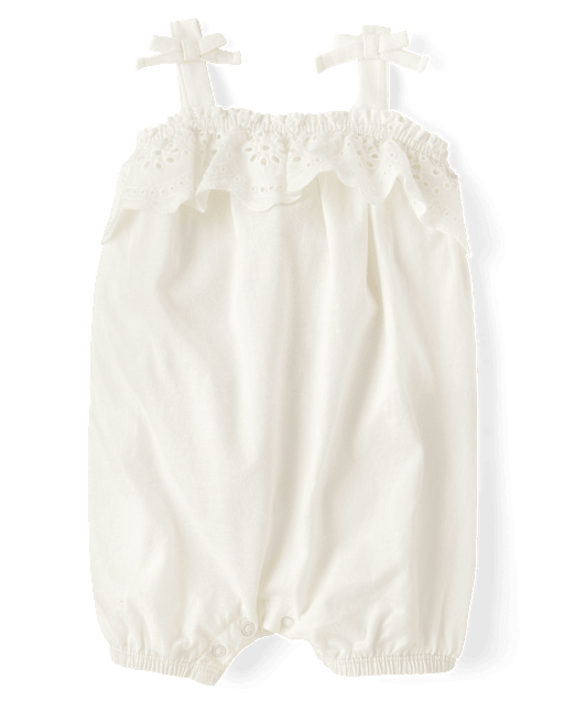 Baby Girls Bow Shoulder Eyelet Romper