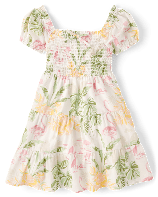 Girls Matching Family Tropical Smocked Tiered Dress
