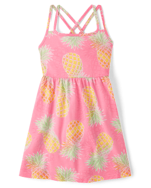 Girls Pineapple Cross-Back Dress