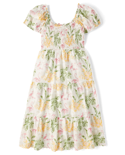 Womens Matching Family Tropical Midi Tiered Dress