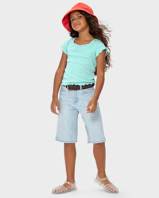 Girls Denim Midi Shorts
