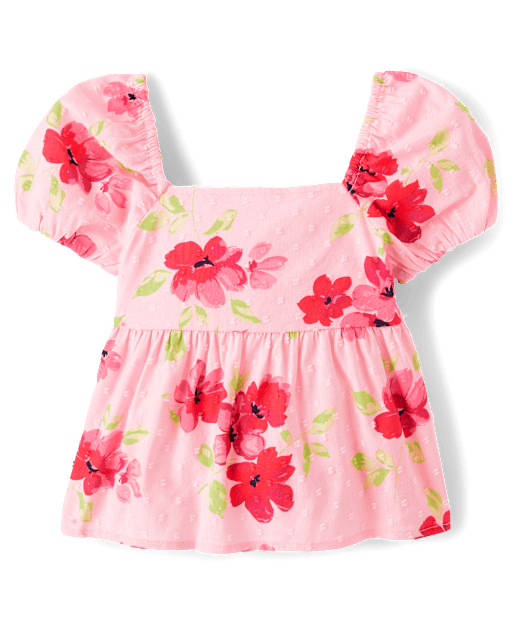 Girls Floral Clip Dot Tie Back Top