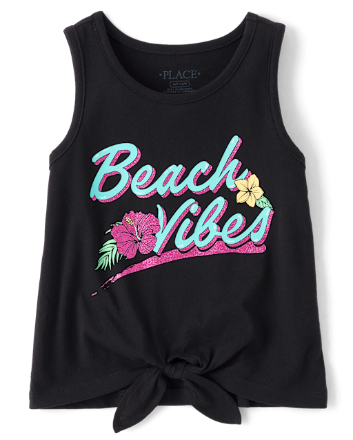 Girls Graphic Tie Front Tank Top