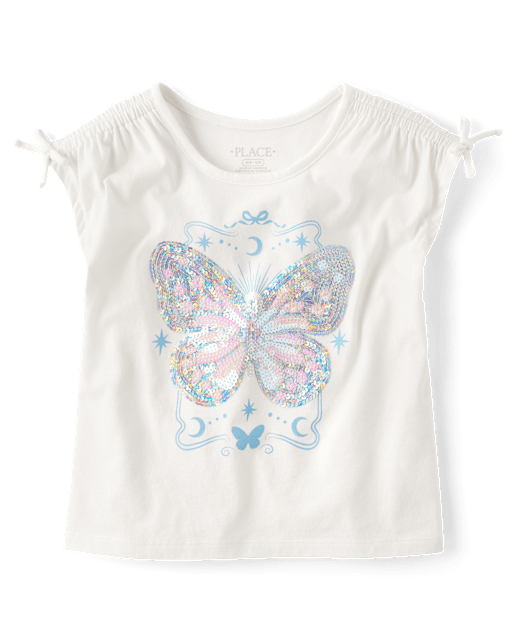 Girls Sequin Graphic Tie Sleeve Top