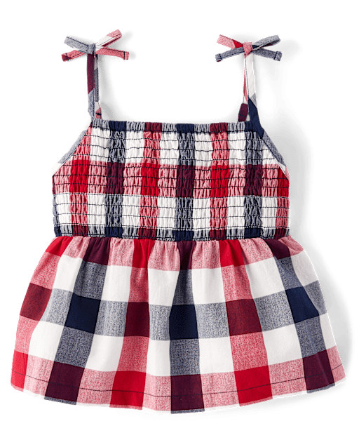 Girls Gingham Bow Shoulder Top