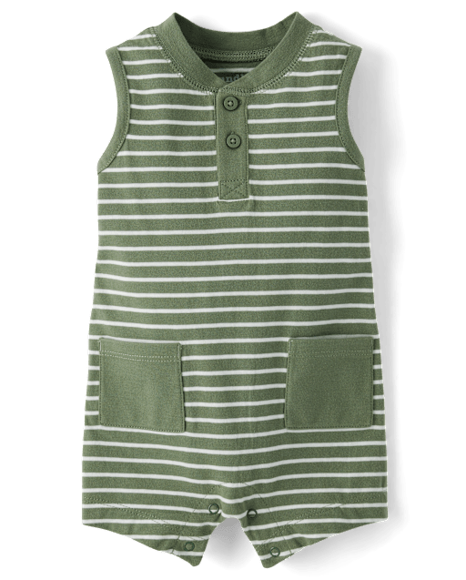 Baby Boys Striped Henley Romper