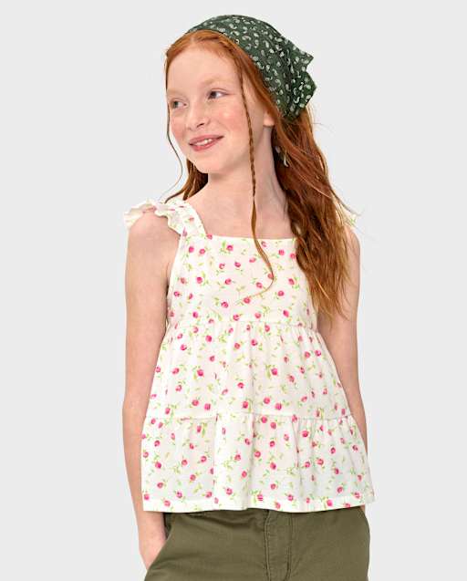 Girls Floral Tiered Tank Top