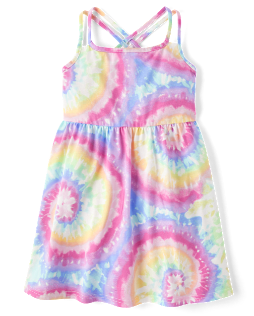 Girls Print Cross Back Dress
