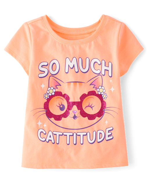 Baby And Toddler Girls Cat Graphic Tee