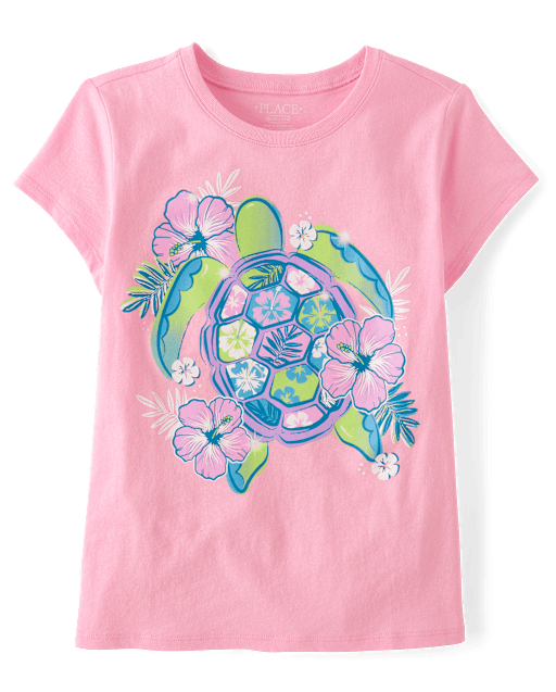Girls Floral Turtle Graphic Tee