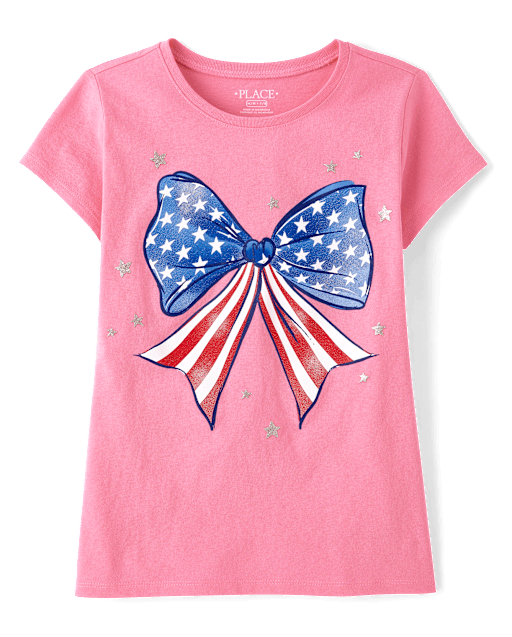 Girls American Flag Bow Graphic Tee
